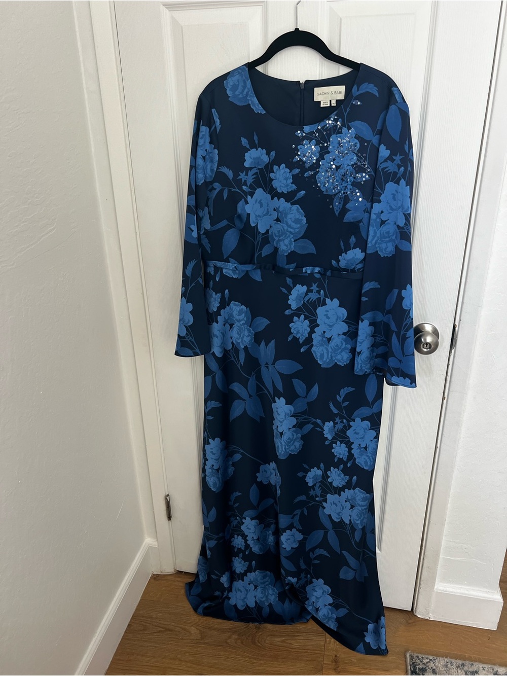 Sachin + Babi Blue Floral Long Sleeve Gown
